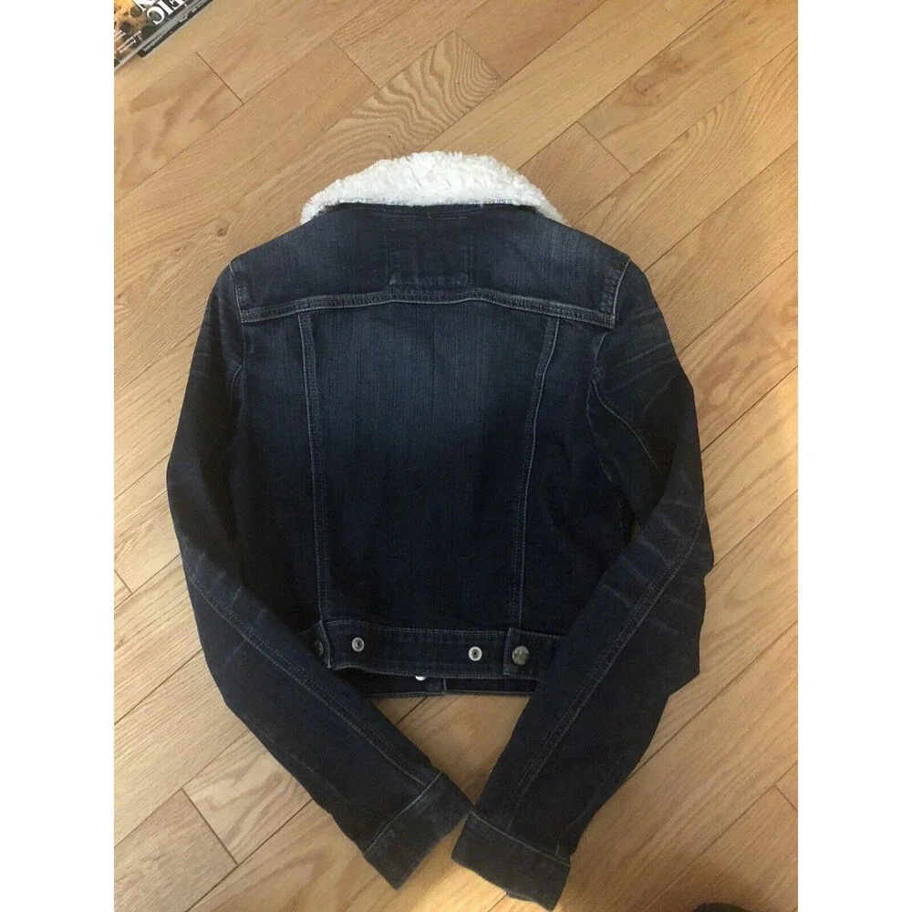 Guess Los Angeles Girls Faux Shearling Collar Denim Jacket Size M Excellent Cond